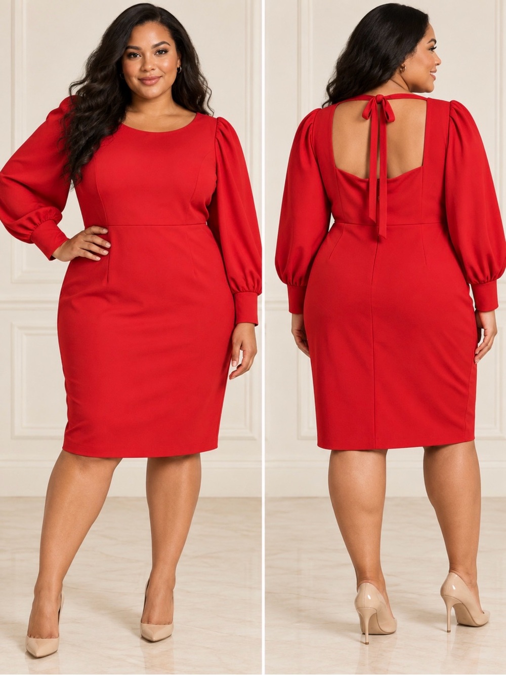 NWT ELOQUII Red Puff Sleeve Back Cutout Dress Size 24